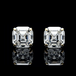 1.00 CT Asscher Cut Diamond, 14k Gold Stud Earrings Solitaire, Push-back, for women, for men, gift
