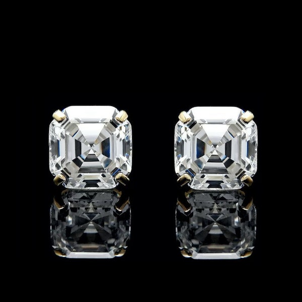 1.00 CT Asscher Cut Diamond, 14k Gold Stud Earrings Solitaire, Push-back, for women, for men, gift
