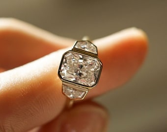Hidden Halo Engagement Ring, 3.0 CT Radiant Cut Lab Grown Diamond Ring, Cadillac Cut Diamond Wedding Ring, Anniversary Gift