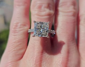 3.00CT Princess Cut Diamond Engagement Ring | Square Solitaire Diamond Ring with Pave Band | Lab Grown Diamond Ring | White Gold Bridal Ring