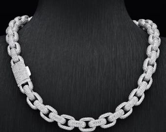 Iced Out Cuban Link Chain Necklace for Men, Diamond Look Hip Hop Necklace, Pave VVS1 Moissanite Cuban Chain, Statement Jewelry