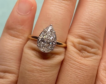 Pear Shaped Diamond Engagement Ring, 14K Gold Teardrop Ring, Minimalist Solitaire Promise Ring, Unique Bridal Ring for Women, Luxury Gift