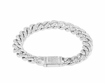 5.50CT Cuban link Lab Grown diamond bracelet in 10k White Gold, Unisex diamond bracelet, gift for mens