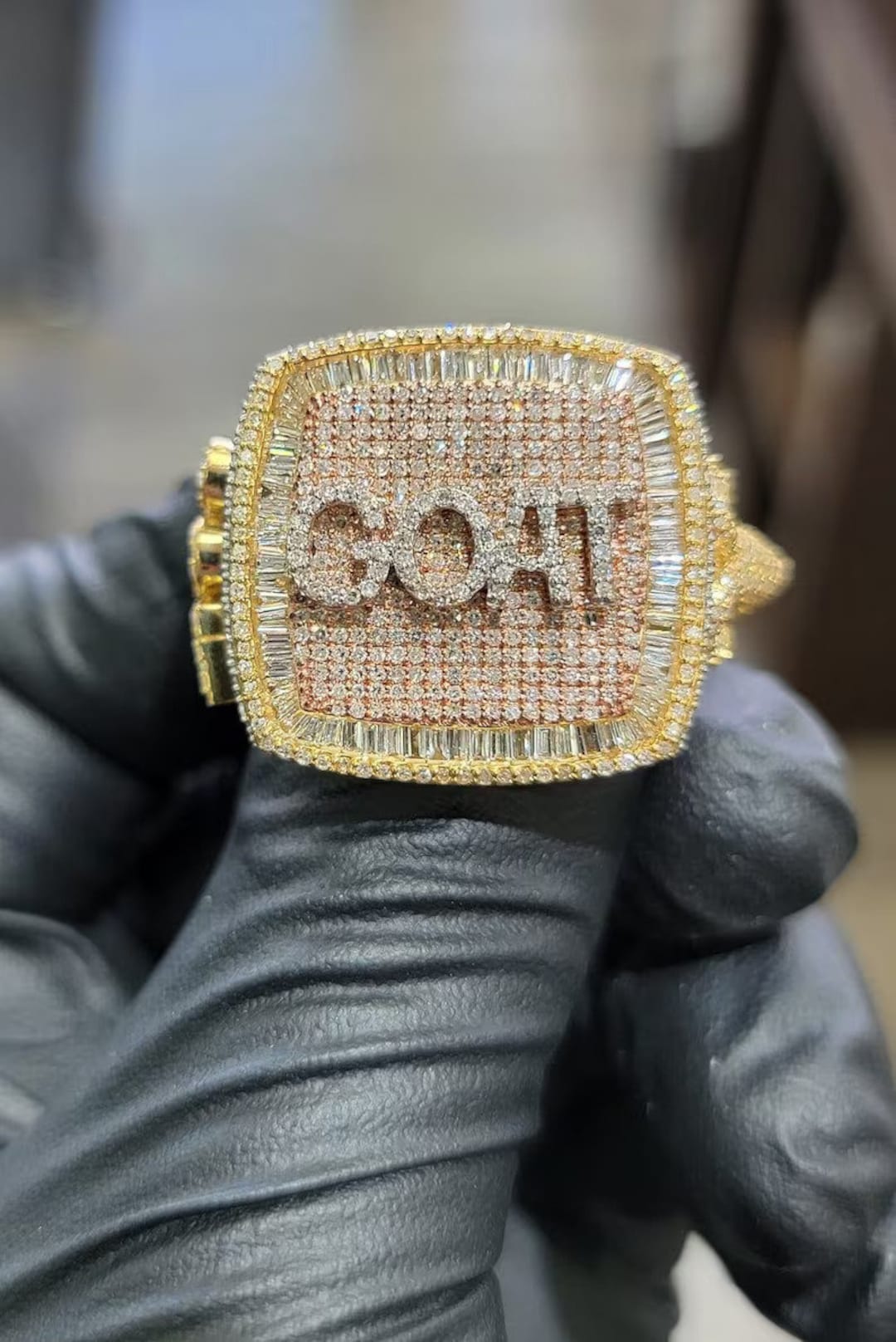 肉と肉＝肉ページ 10K Yellow Gold リング Custom Gold Men's Ring 10k Yellow Gold With 3.4cttw Baguette