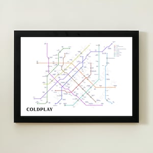 Coldplay Albums Wall Art Print, Music Prints, Underground Tube Map Poster, Coldplay Art, Father&#39;s Day, birthday, graduation