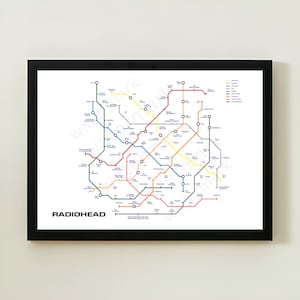 Radiohead Albums Wall Art Print, Music Prints, Underground Tube Map Poster Print, Radiohead Art, birthday, graduation - DIGITAL DOWNLOAD