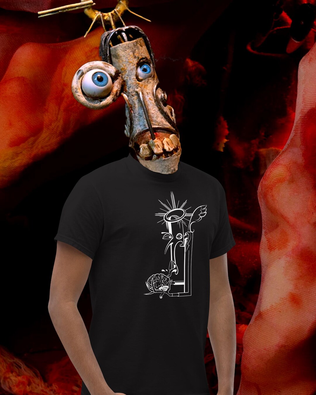 Print T-Shirt Angel Black Round Neck Reflective Cyber main image 0