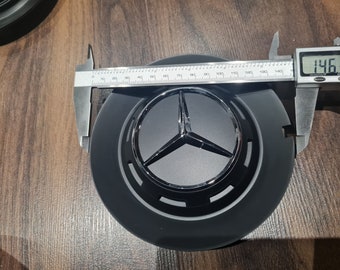 1x tapacubos central de rueda de aleación única para Mercedes C63 estilo negro/cromo 147mm BC383