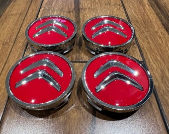 4x Tapas centrales de llantas de aleación para Citroen DS3 Rojo/Cromo 60mm