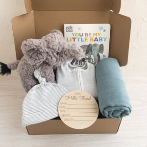 Newborn Gift Basket, New Baby Gift Box, Personalized Gifts for Baby, Baby Shower Gift Boy, Custom Baby Gifts