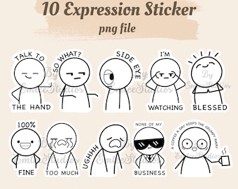 Expression, Emotion Digital Sticker, Clipart Bundle | PNG, Transparent Background | Instant Download