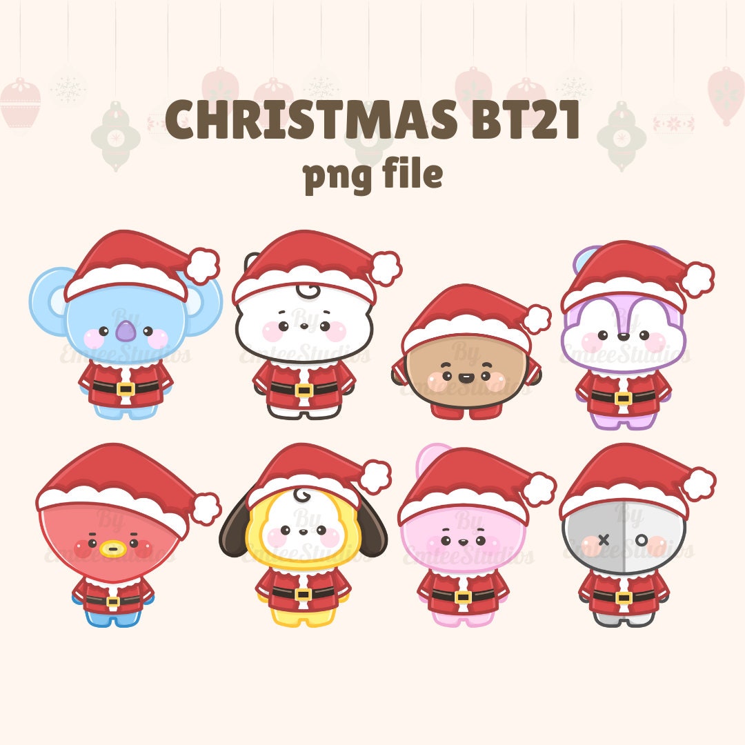 BTS BT21 Christmas Clipart PNG, Transparent Background Instant Download