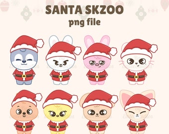 Stray Kids SKZOO Santa Clipart | PNG, Transparent Background | Instant Download