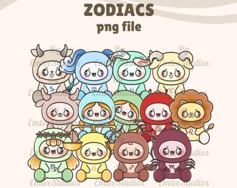 Zodiac Characters Clipart Bundle | PNG, Transparent Background | Instant Download