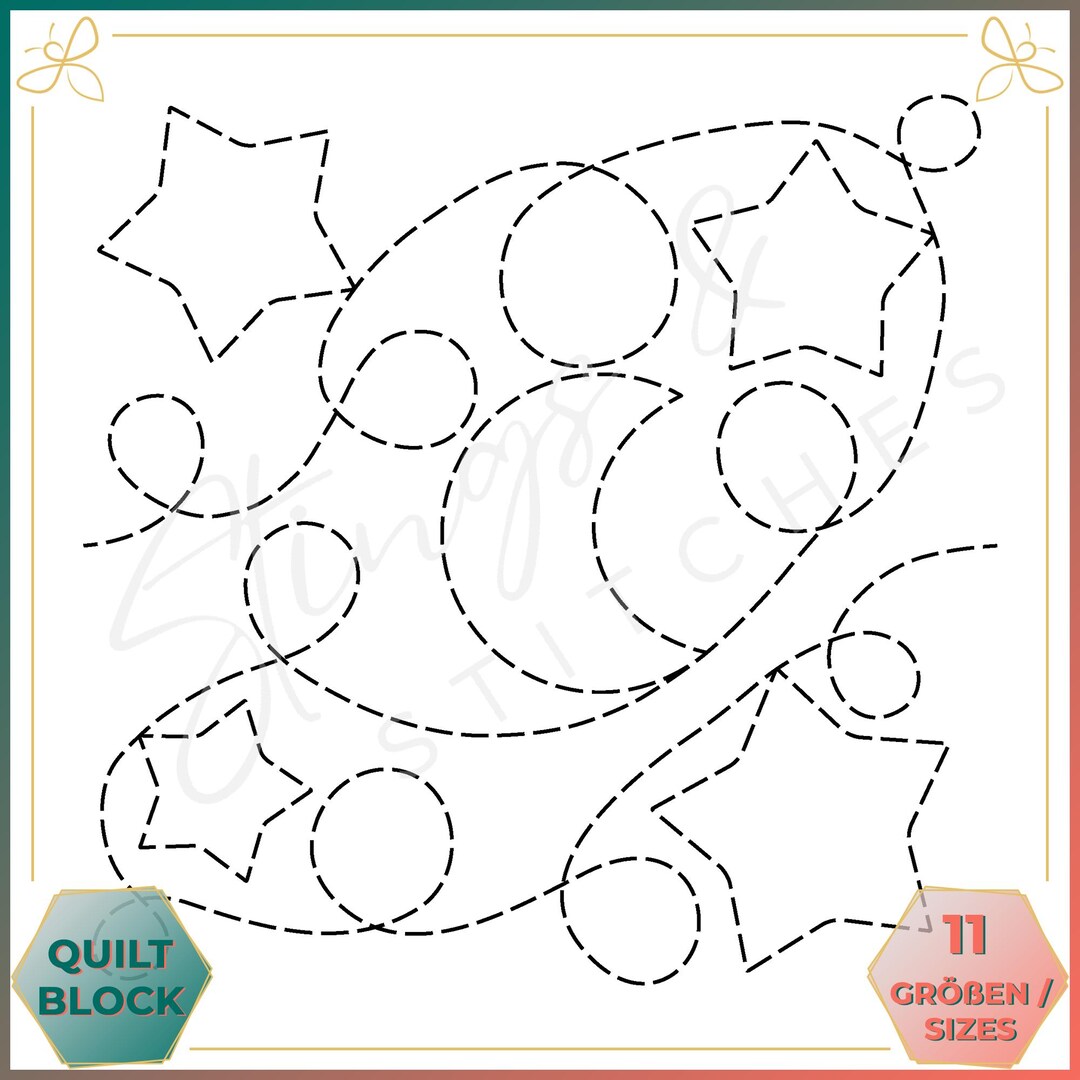 Patchwork Moon Moon and Stars - Quilt Pattern - Embroidery Pattern (digital) - Edge to ...