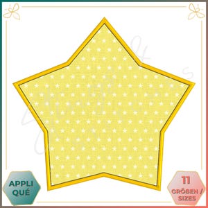May include: A yellow star-shaped embroidery design with a white star pattern inside. The design has a thick yellow outline. The text "11 Größen / Sizes" is in the lower right corner of the image.