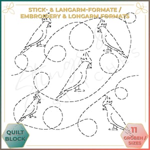 Kakadu - Quiltmuster - Stickmuster (digital) - Edge to Edge Langarm Quilting - Embroidery Pattern - Stickerei