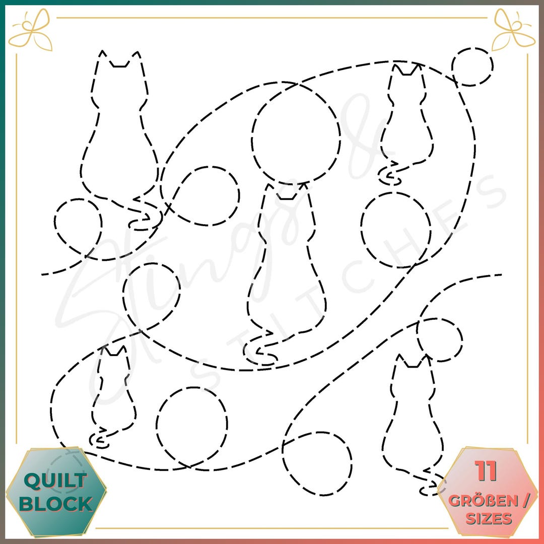 Cat - Quilt Pattern - Embroidery Pattern (digital) - Edge to Edge ...