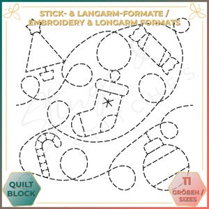 Natale - Modello trapuntato - Modello ricamo (digitale) - Quilting a maniche lunghe da bordo a bordo - Modello ricamo - Ricamo