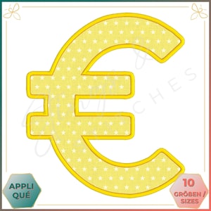 May include: A yellow euro symbol with a white star pattern inside. The symbol is outlined in yellow.