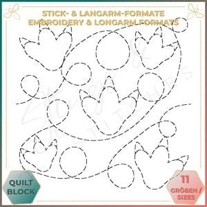 Padrão de colcha com pegada de dinossauro - Padrão de bordado (digital) - Colcha de manga comprida sem costura - Padrão de bordado - Bordado