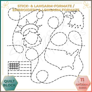 USA / Amerika - Quiltmuster - Stickmuster (digital) - Edge to Edge Langarm Quilting - Embroidery Pattern - Stickerei