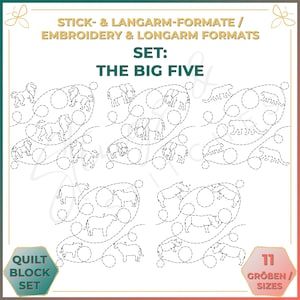The Big Five - Set aus 5 Quiltmustern für die Stickmaschine oder Langarmmaschine (digital) - Edge to Edge Quilting - Stickerei