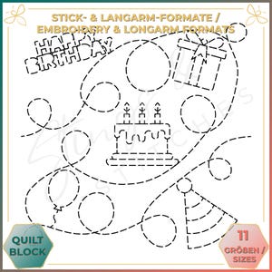 Geburtstag / Happy Birthday - Quiltmuster - Stickmuster (digital) - Edge to Edge Langarm Quilting - Embroidery Pattern - Stickerei