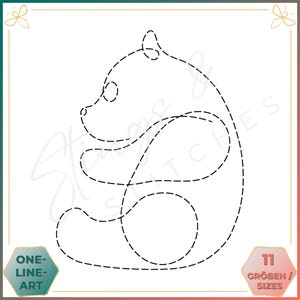 Könnte beinhalten: Eine Schwarzweiß-Linienzeichnung eines Pandabären. Die Zeichnung besteht aus einer einzigen durchgehenden Linie. Der Panda sitzt mit gekreuzten Beinen. Die Zeichnung ist auf weißem Hintergrund.