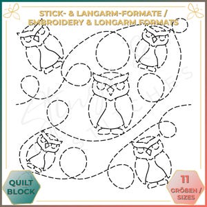 Uil - Quiltpatroon - Borduurpatroon (digitaal) - Quilten van lange mouwen van rand tot rand - Borduurpatroon - Borduurwerk