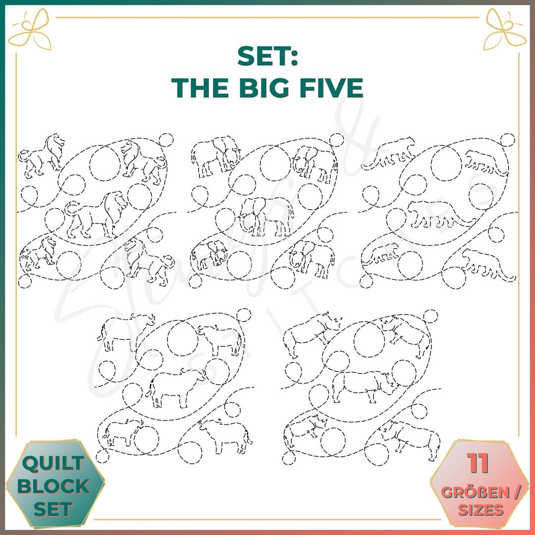The Big Five - Set of Five Quilt Patterns for Embroidery Machines ...