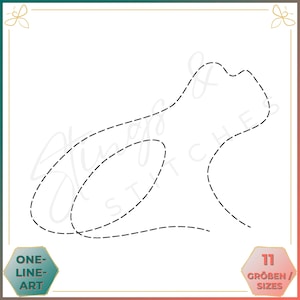 Könnte beinhalten: Eine Schwarzweiß-Linienzeichnung eines Frosches, mit dem Text "ONE-LINE-ART" und "11 GRÖßEN / SIZES" in den unteren Ecken.