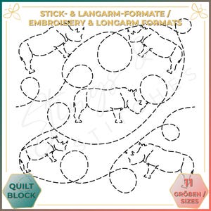 Nashorn / Rhino - Quiltmuster - Stickmuster (digital) - Edge to Edge Langarm Quilting - Embroidery Pattern - Stickerei