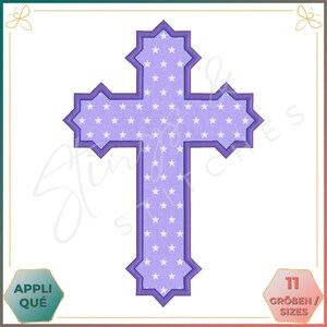 May include: Purple cross with white stars on a white background. The cross has a decorative border and is available in 11 sizes.