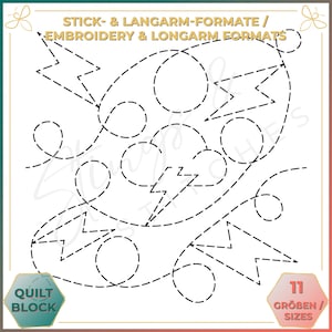 Wolken und Blitze - Quiltmuster - Stickmuster (digital) - Edge to Edge Langarm Quilting - Embroidery Pattern - Stickerei