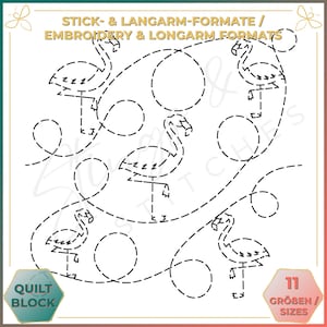 Flamant rose - Modèle de courtepointe - Modèle de broderie (numérique) - Matelassage bord à bord à manches longues - Modèle de broderie - Broderie