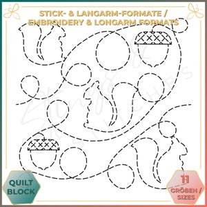 Ardilla - Patrón de edredón - Patrón de bordado (digital) - Acolchado de manga larga de borde a borde - Patrón de bordado - Bordado