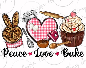 Peace love bake png sublimation design download, baking png, cooking love png, cooking tools png, sublimate designs download