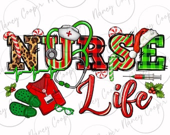 Enfermera vida Navidad png diseño de sublimación descargar, Navidad png, Feliz Navidad png, Enfermera png, Enfermería png, sublimar diseños descargar