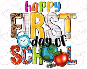 Happy first day of school png sublimation design download, western school png, 1st day of school png, school vibes png, designs download