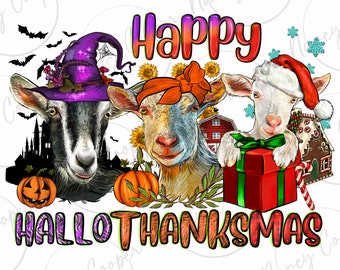 Happy Hallothanksmas goats png sublimation design download, Christmas png, Halloween png, Thanksgiving png, sublimate designs download