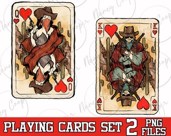 Playing cards set png sublimation design download, retro vintage png, Cowgirl card png, Cowboy card png, sublimate designs download