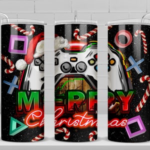 Gamer Merry Christmas 20 oz skinny tumbler png sublimation design download, tumbler wrap png, 20 oz tumbler designs, tumbler png download
