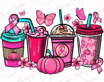 Cancer coffee cups png sublimation design download, Breast Cancer png, Cancer Awareness png, coffee love png, sublimate designs download