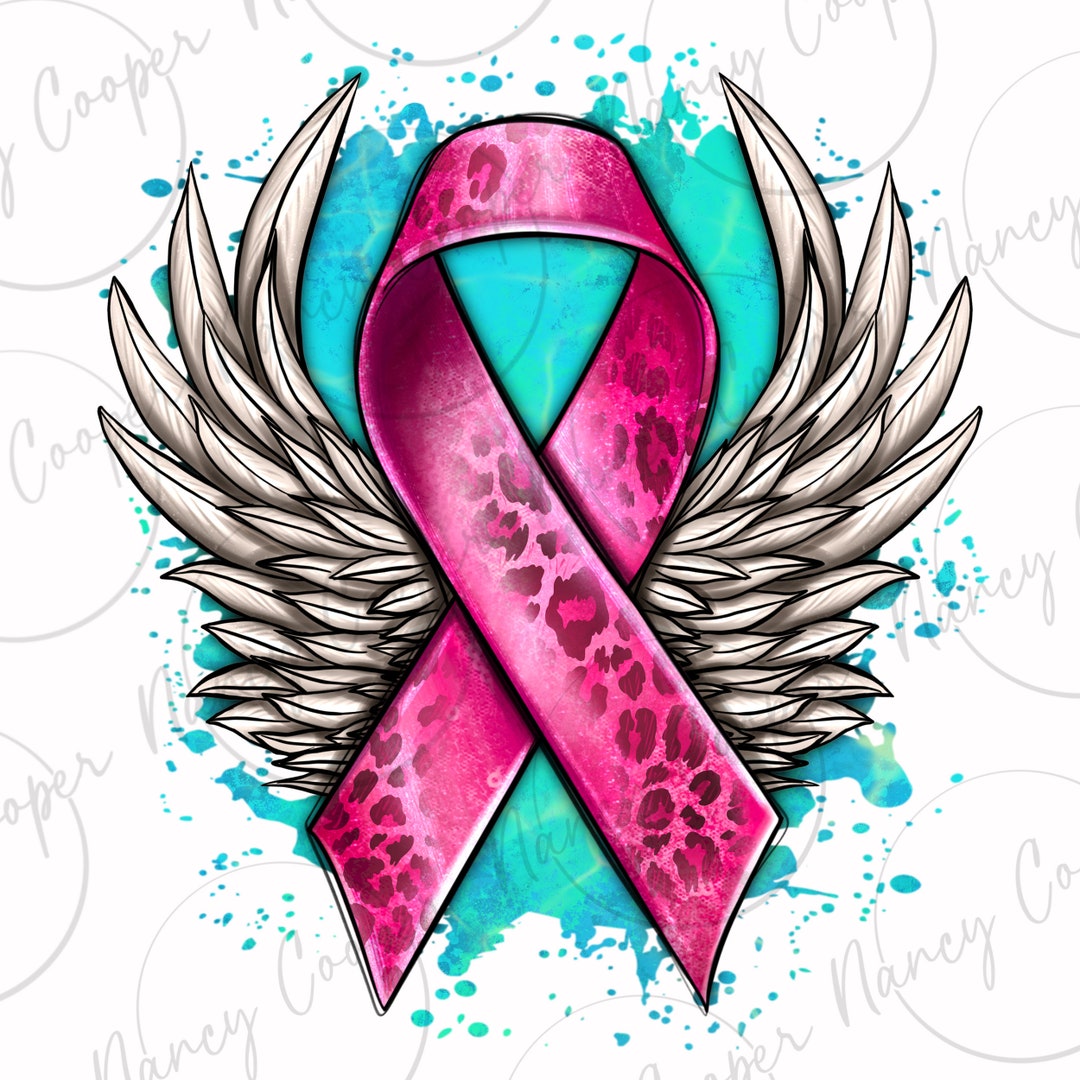 Cancer Ribbon With Angel Wings Png Sublimation Design Download, Breast ...
