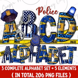 Paquete de archivos png del alfabeto policial, letras de garabatos policiales png, letras brillantes png, Png policial, descarga de diseños sublimados