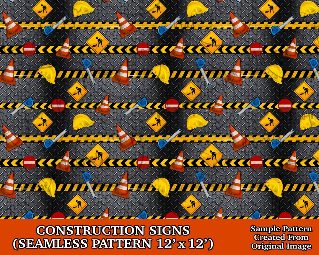 Construction Signs Seamless Pattern Digital Paper, Construction Digital ...