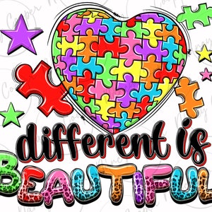 Different is beautiful png sublimation design download, Autism png, Autism Awareness png, puzzle pieces png, sublimate designs download