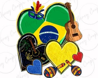Descarga de diseño de sublimación png de corazones de Brasil, png de bandera de Brasil, png de amor de Brasil, png de Brasil, descarga de diseños sublimados