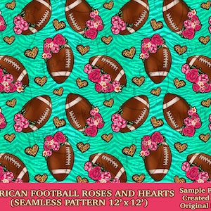 American Football roses and hearts seamless pattern digital paper, American Football digital seamless pattern png, printable scrapbook paper